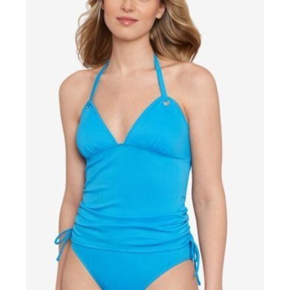 Salt + Cove Bright Blue Ribbed Tankini Top - Picture 2 of 6